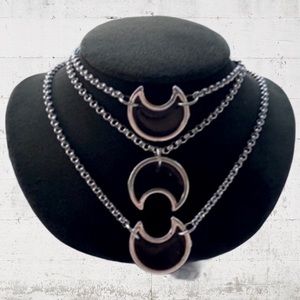 Black & silver resin crescent moons 3 layers